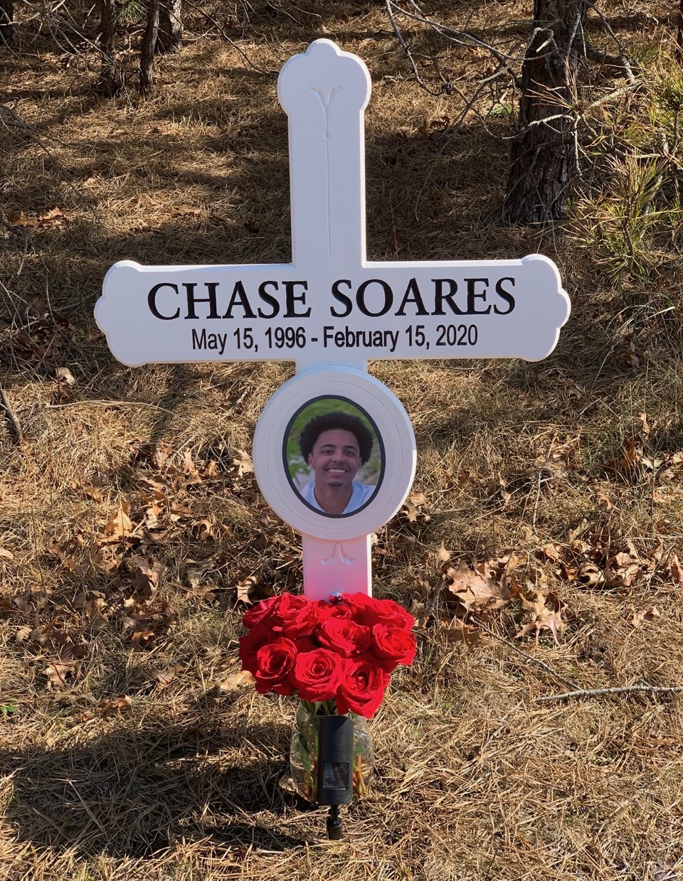 A memorial cross for Chase Soares